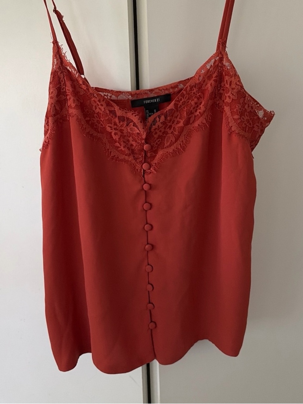 Forever 21 Rust Red Lace-Trim Button-Front Cami